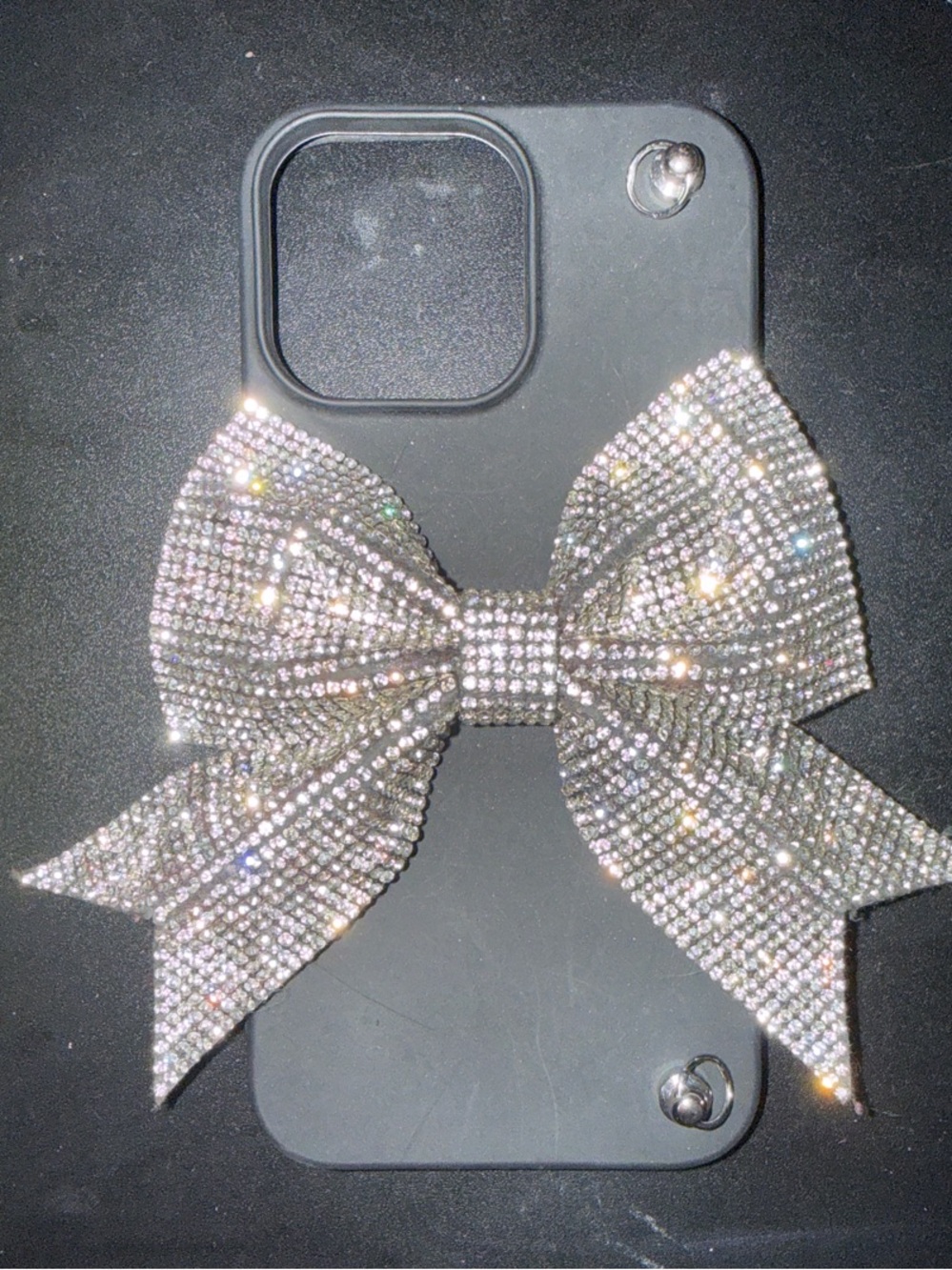 iPhone 16 Pro Max Case-Sparkling Silver Rhinestone Bow Accent